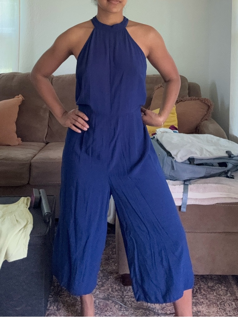 Forever 21 Navy Halter Wide-Leg Jumpsuit